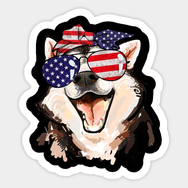 Siberian Husky American Flag Sunglasses July 4th Sticker by Simpsonfft